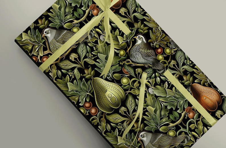 Festive Art Nouveau Gift Wrap featuring Partridge in a Pear Tree