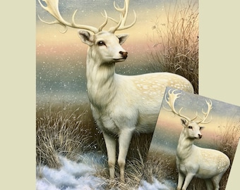 White Stag Decoupage Paper - Winter Deer Rice Paper Sheet | Tissue Paper Decoupage Supply