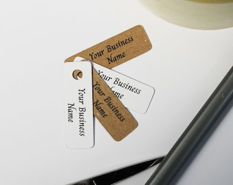 Mini Hang Tags, 72 Custom Personalized Business Name, 40mm x 12mm Kraft Card Swing Labels, White 300 gsm Card Label, Your Text, Handmade