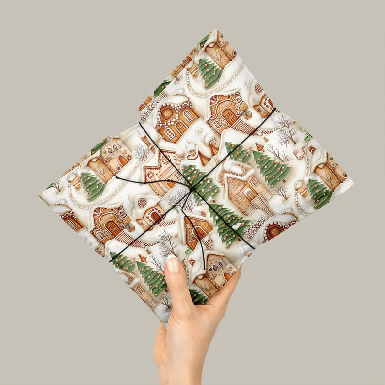 Holiday Gift Wrap: Gingerbread House & Christmas Tree, Decorative Beige, White 100gsm Matte Wrapping Paper bild 10