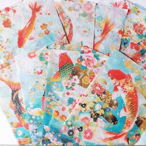 Decoupage tissue paper featuring koi and flowers in a chinese style
