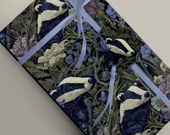 Badger and Bluebells Design - Premium Quality William Morris Inspired Gift Wrap Luxury Gift Wrap Paper 100gsm Floral Decorative