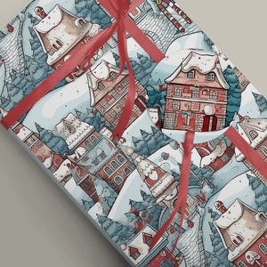 Holiday Magic: Scandinavian Christmas Village Gift Wrap - Charming Design for Memorable Gifts 100gsm Matte themed wrapping paper