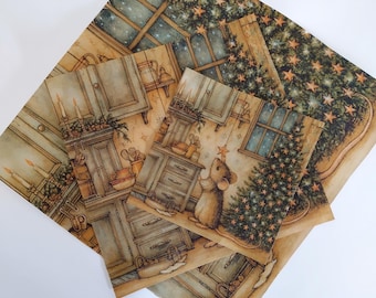 Watercolour Christmas Mouse | Decoupage Tissue Rice Paper Sheet Set of Nine Designs | Festive Mouse Decorating Home Art