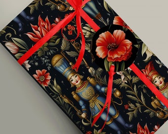 Luxurious Dark Nutcracker Suite Christmas Gift Wrapping Paper for a Magical Holiday 100gsm Matte wrapping paper, vibrant design