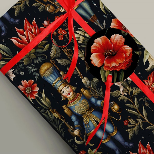 Luxurious Dark Nutcracker Suite Christmas Gift Wrapping Paper for a Magical Holiday 100gsm Matte wrapping paper, vibrant design