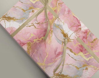 Pink and Gold Marble Paper: 100gsm Wrapping Paper Craft Decoupage Tissue Scrapbook Journaling Bookbinding