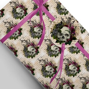 Flower & Skull Gothic Wrapping Paper, Steampunk wrapping materials, Skulls and Flowers, Halloween Wedding Custom Paper Sheets