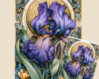 Art Nouveau Blue Iris Tissue & Rice Paper A3 A4 A5 | Floral Decoupage Paper | Vintage Botanical Collage