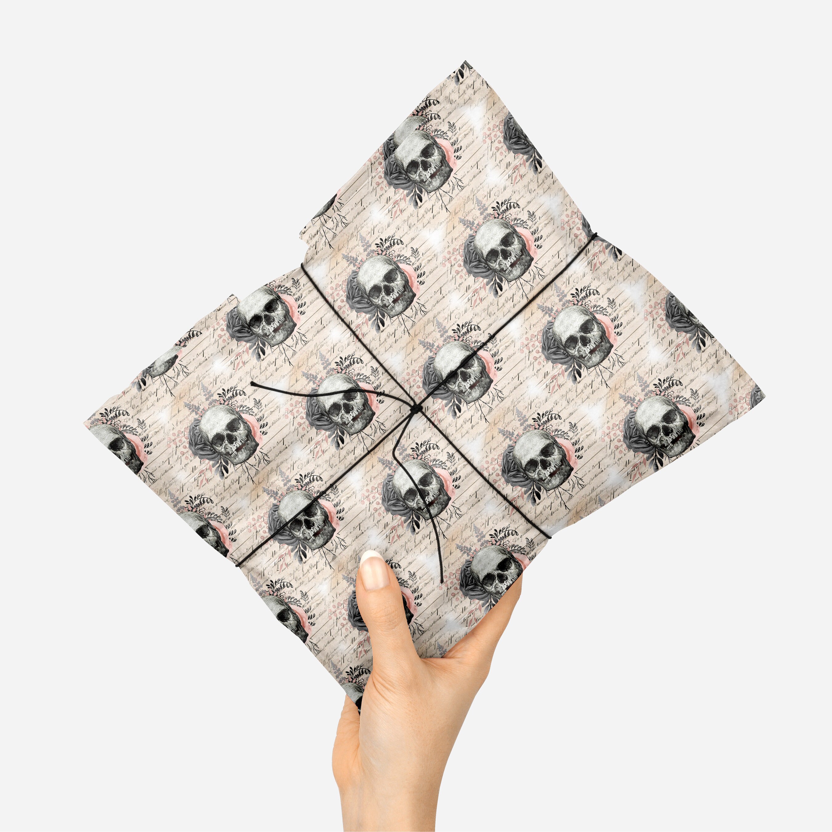 Pink Rose & Skull Gothic Wrapping Paper