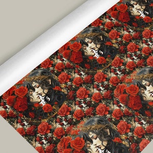 Romantic Gothic Valentine Gift Wrap with Lovers and Red Roses - Spellbindingly Beautiful Valentine's Day Gift Wrap Paper 100gsm image 6