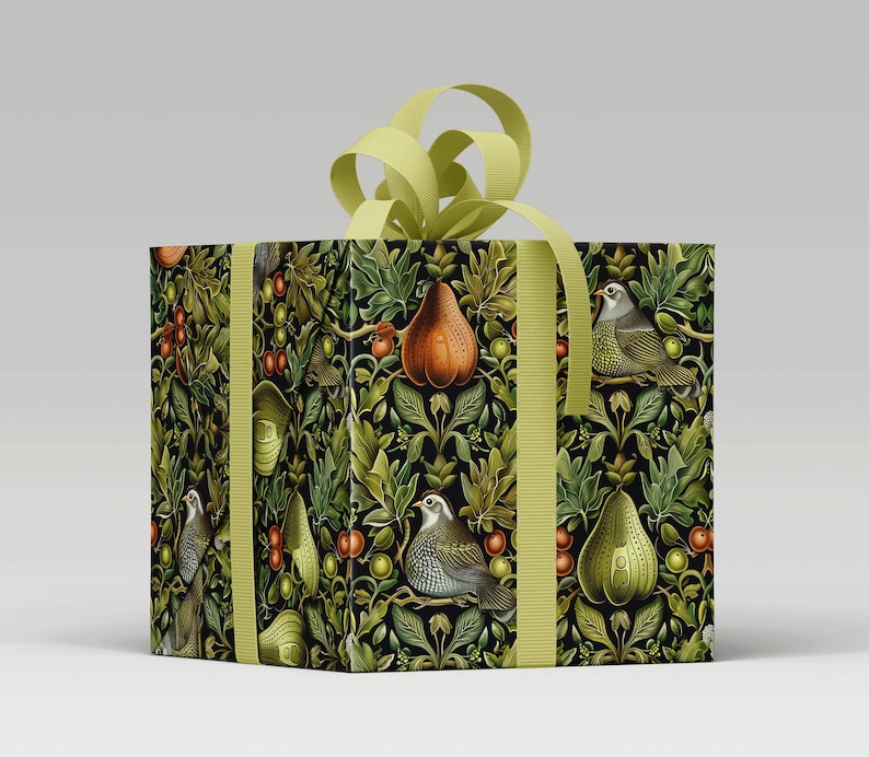 Festive Art Nouveau Gift Wrap featuring Partridge in a Pear Tree