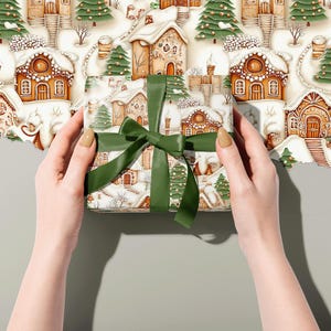 Holiday Gift Wrap: Gingerbread House & Christmas Tree, Decorative Beige, White 100gsm Matte Wrapping Paper bild 6