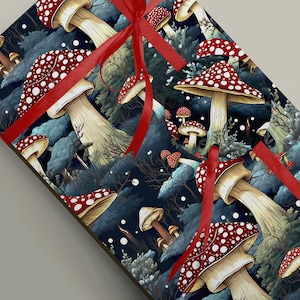 Papier d'emballage festif champignons des bois - Parfait pour les cadeaux d'hiver et les travaux manuels, papier d'emballage cadeau Cottagecore 100 g