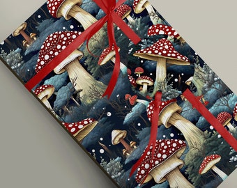 Festive Woodland Mushroom Wrapping Paper - Perfect for Winter Gifts and Crafts, Cottagecore Gift Wrap Paper 95gsm