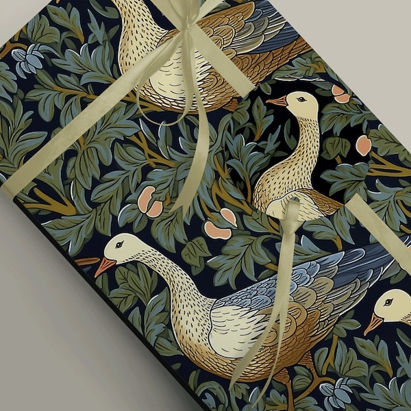 Festive Six Geese A-Laying Christmas Gift Wrapping Paper - Perfect for Holiday Gifts! 100gsm Matte traditional Xmas