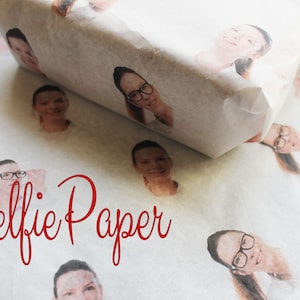 Selfie Custom Printed Tissue Wrapping Paper, 7 Selfies, Name, or Message, Wrapping Paper Birthday Packaging, Personalized Tissue Wrapping