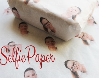 Selfie Custom Printed Tissue Wrapping Paper, 7 Selfies, Name, or Message, Wrapping Paper Birthday Packaging, Personalized Tissue Wrapping