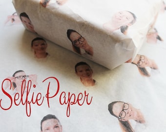 Selfie Custom Printed Tissue Wrapping Paper, 7 Selfies, Name, or Message, Wrapping Paper Birthday Packaging, Personalized Tissue Wrapping