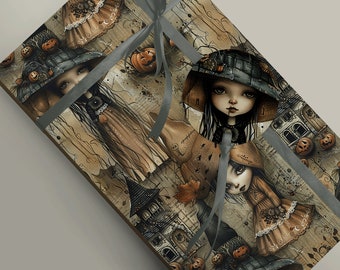 Papier cadeau petites sorcières gothiques - Idéal pour les cadeaux sombres et mystérieux, la sorcellerie mythologique, le papier cadeau Cottagecore 100 g