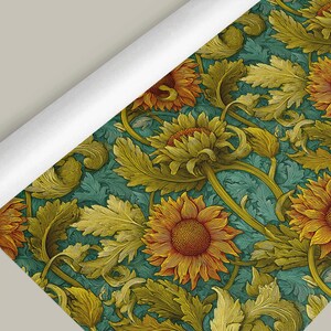 Sunflower Wrapping Paper inspired by William Morris - Opulent Arts and Crafts Style