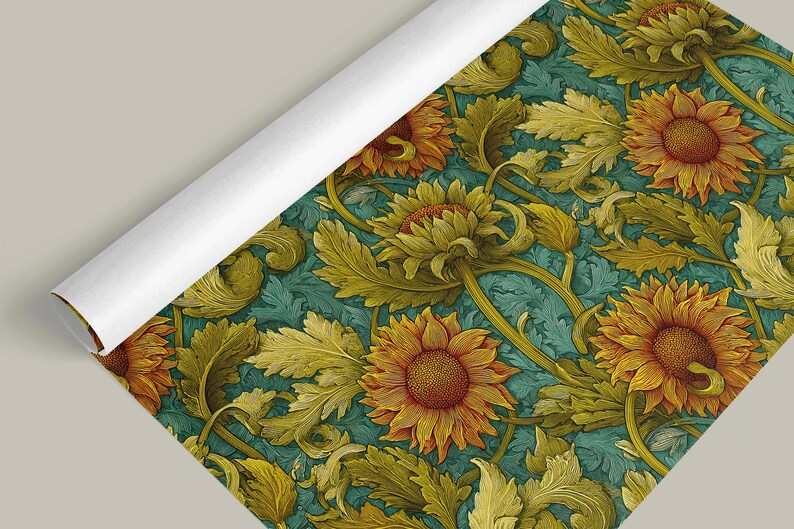 Sunflower Wrapping Paper inspired by William Morris - Opulent Arts and Crafts Style