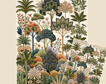 Henri Rousseau Style Jungle Tissue Paper, Rice Paper | Tropical Botanical Decoupage | A3 A4 A5 Craft | Collage Journaling
