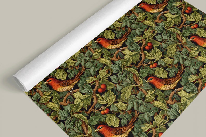 Holiday Wrapping Paper: Holly, Ivy, and Robin Pattern roll