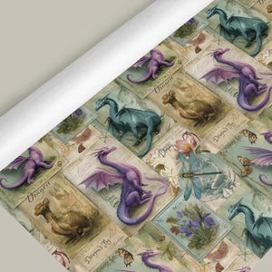 Vintage Style Dragon Wrapping Paper rolled.