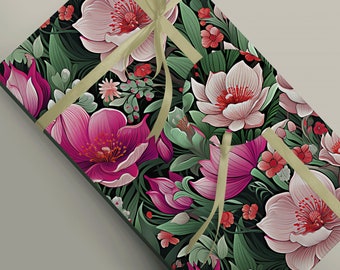 Vibrante y llamativo: Papel de regalo con anémona rosa brillante y atrevida, ideal para jardineros. 95 g/m².