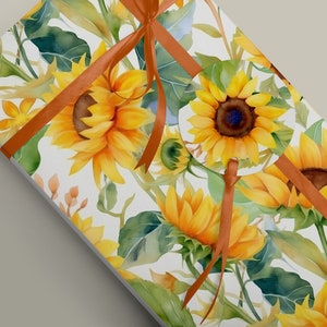Emballage cadeau de luxe Tournesols, papier d'emballage et feuilles de papier de soie parfaits pour un cadeau d'anniversaire, un cadeau pour un petit ami ou un mariage spécial.