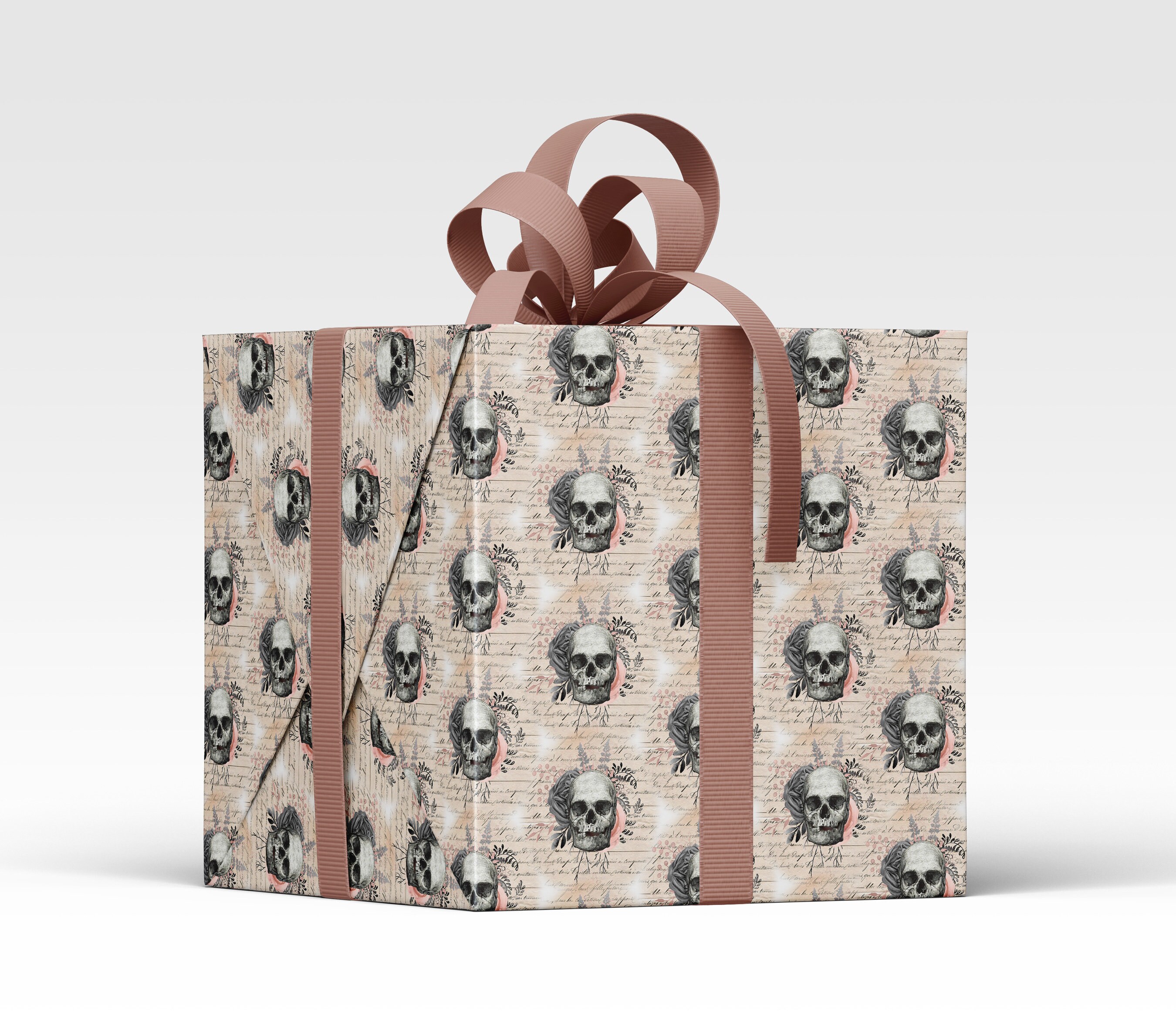 Pink Rose & Skull Gothic Wrapping Paper