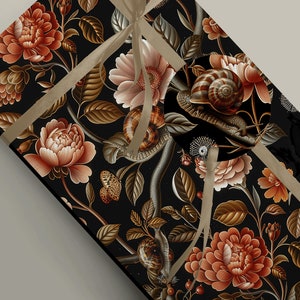 Papier cadeau élégant de style baroque avec des escargots et des fleurs, parfait pour toutes les occasions Papier cadeau 100 g