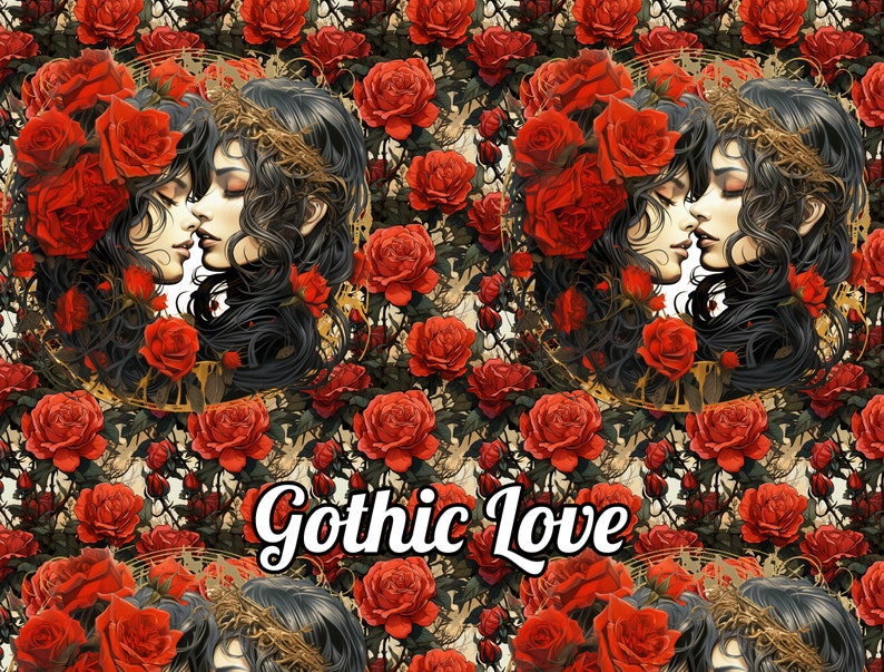 Romantic Gothic Valentine Gift Wrap with Lovers and Red Roses - Spellbindingly Beautiful Valentine's Day Gift Wrap Paper 100gsm image 7