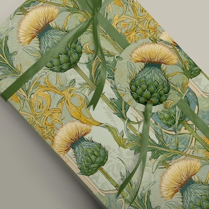 Papel de regalo con estampado de cardos escoceses - Hojas de papel de seda: Flores doradas Art Nouveau