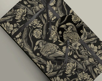 Elegant Golden Raven Gift Wrap - Linocut Style Paper Design, Mythology Witchcraft, Cottagecore Gift Wrap Paper 100gsm