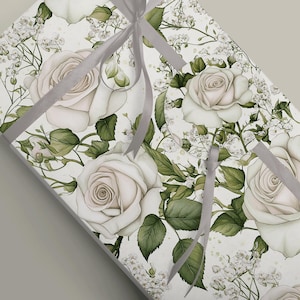 Delicate White Rose Gift Wrap Kit for Wedding Celebrations, Wrapping Paper, Tissue Paper, Craft Decoupage Journaling
