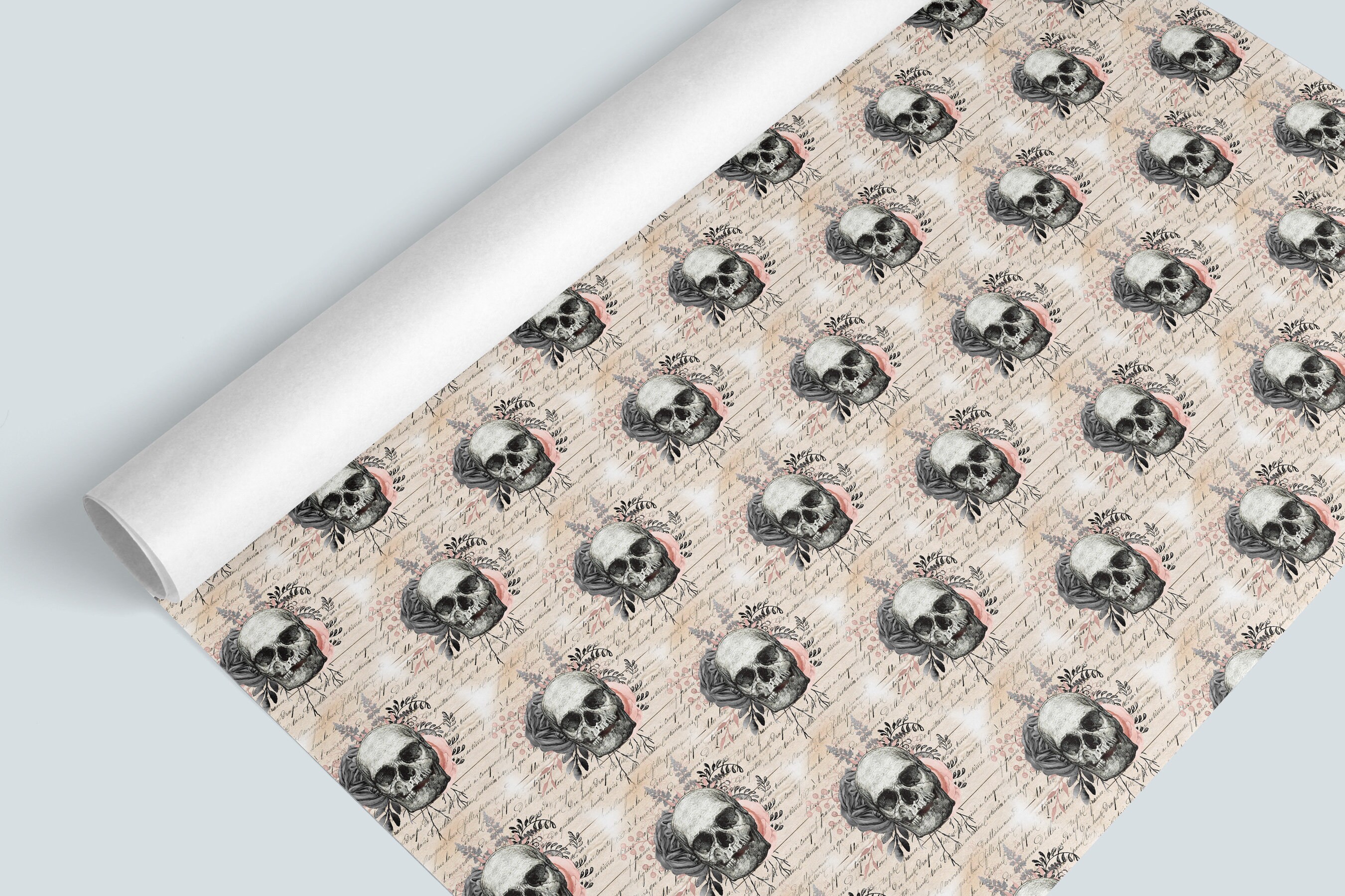 Pink Rose & Skull Gothic Wrapping Paper