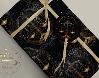 Libra Luxury Gift Wrapping Paper Birthday Astrology, Zodiac September October Horoscope, Libra the scales Constellation Artwork