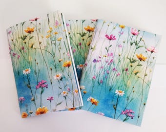 Wildflower Notebook Set A6 - Handmade TechPerch Design | Floral Mini Journal 3 Pack