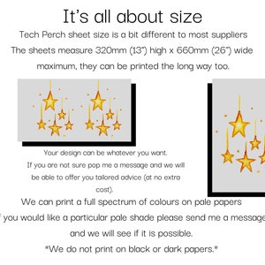 Custom printed small business packaging tissue paper sheets sizing chart