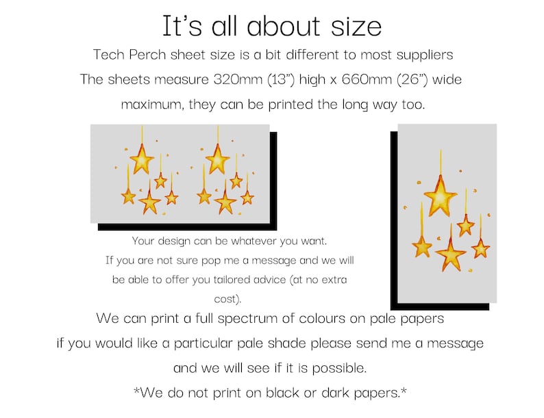 Custom printed small business packaging tissue paper sheets sizing chart