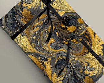 Black and Gold Marbled Paper: 95gsm Wrapping Paper Craft Decoupage Scrapbook Journaling Bookbinding