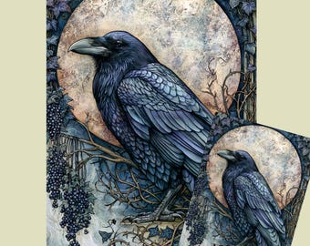 Gothic Spooky Raven Decoupage Paper - Available in Tissue & Rice Paper, 3 Size Options