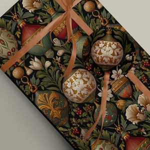 Luxury Art Nouveau Christmas Wrapping Paper – Elegant Baubles and Floral Design | Festive Gift Wrap | Vintage Inspired Holiday Packaging