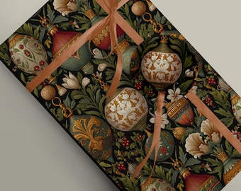 Luxury Art Nouveau Christmas Wrapping Paper – Elegant Baubles and Floral Design | Festive Gift Wrap | Vintage Inspired Holiday Packaging