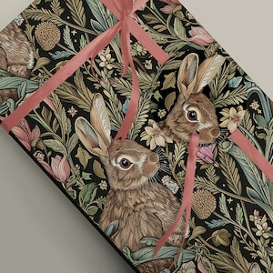 Papier cadeau lapin de style vintage, motif de haie Art nouveau, influence William Morris, papier recyclable de luxe 100 g