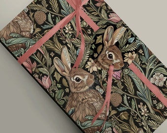 Vintage Style Rabbit Gift Wrap, Art Nouveau Hedgerow Pattern, William Morris Influence, Luxury Recyclable Paper 95gsm