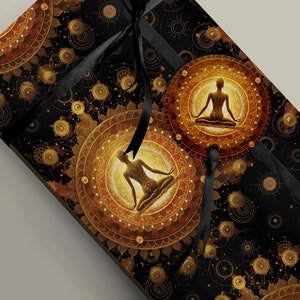 Papier cadeau luxueux noir et or chakra - Rehaussez l'énergie de vos cadeaux - Papier cadeau pour décoration d'anniversaire 100 g