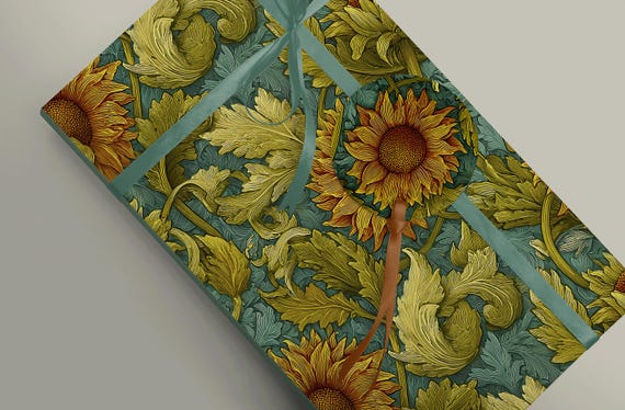 Sunflower Wrapping Paper inspired by William Morris - Opulent Arts and Crafts Style Luxury Recyclable Paper 100gsm Art Nouveau
